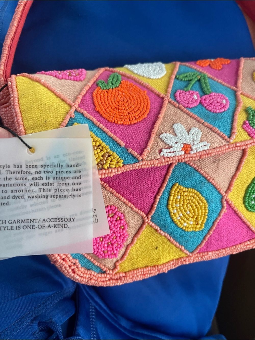 Viral Beaded Bag - Fruit Pattern Foldover Shoulder Bag in Pink multi color - Picture 4 of 9